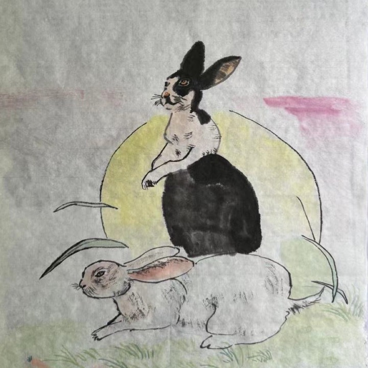 何江《双兔望月》