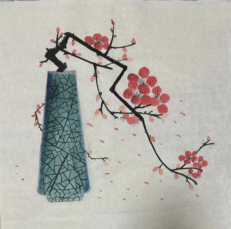 何江《瓶插红梅》